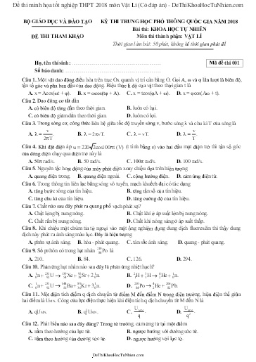Đề thi minh họa tốt nghiệp THPT 2018 môn Vật Lí (Có đáp án)