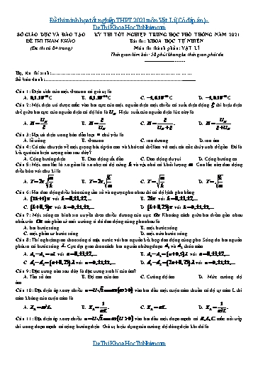 Đề thi minh họa tốt nghiệp THPT 2021 môn Vật Lí (Có đáp án)