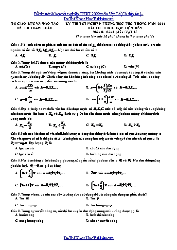 Đề thi minh họa tốt nghiệp THPT 2022 môn Vật Lí (Có đáp án)