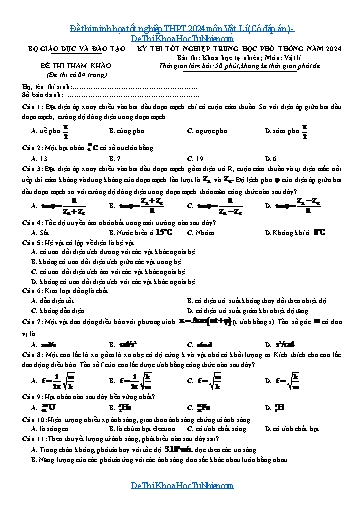 Đề thi minh họa tốt nghiệp THPT 2024 môn Vật Lí (Có đáp án)