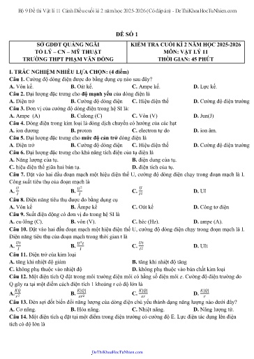 Bộ 9 Đề thi Vật lí 11 Cánh Diều cuối kì 2 năm học 2025-2026 (Có đáp án)
