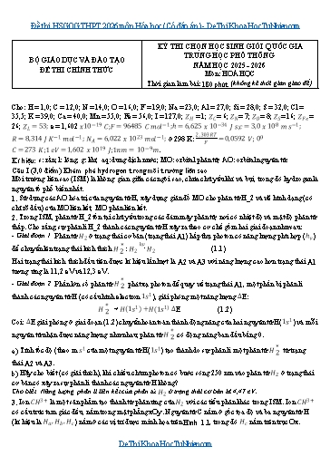 Đề thi HSGQG THPT 2026 môn Hóa học (Có đáp án)