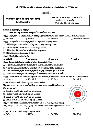 Bộ 27 Đề thi chọn Học sinh giỏi môn Khoa học tự nhiên Lớp 7 (Có đáp án)